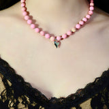 Pink Marble Patterned Beaded Necklace