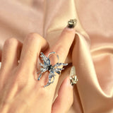 Big Butterfly Gem Silver Ring