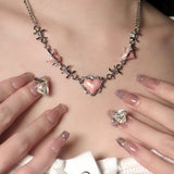 Metallic Pink Heart Necklace