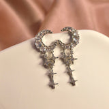 Crescent Cross Diamond Earrings