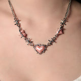 Metallic Pink Heart Necklace