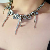 Y2K Button Tassel Necklace