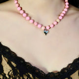 Pink Marble Patterned Beaded Necklace