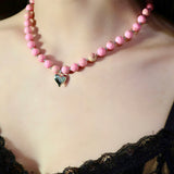 Pink Marble Patterned Beaded Necklace