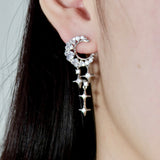 Crescent Cross Diamond Earrings