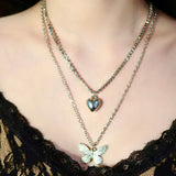 Double-layer Butterfly Heart Necklace