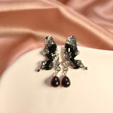 Black Crystal Butterfly Pearl Pendant Earrings