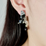 Black Crystal Butterfly Pearl Pendant Earrings