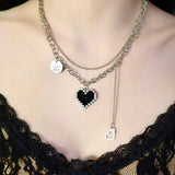 Black Heart Dangle Necklace