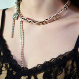 Leather Pearls Butterfly Bow Choker Necklace