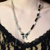 Black Butterfly Beaded Necklace