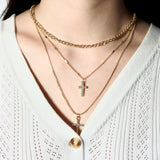 Gold Triple Layers Cross Necklace