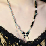 Black Butterfly Beaded Necklace