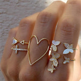 Gold Heart & Butterfly Rings Set C