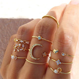 Gold Moon Star Diamonds Rings Set A