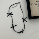 Black Beaded Bow Necklace