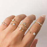 Gold Floral Star Diamonds Rings Set D